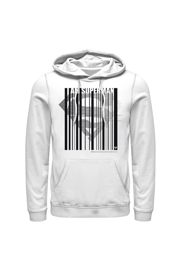 Men's Superman Logo Hero Barcode Pull Over Hoodie White Small