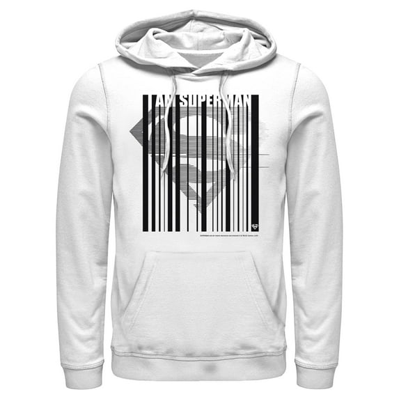 Men's Superman Logo Hero Barcode Pull Over Hoodie White X Large