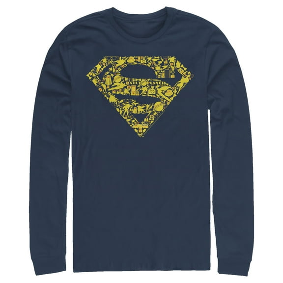 Men's Superman Logo Icon Collage  Long Sleeve Shirt Navy Blue Small