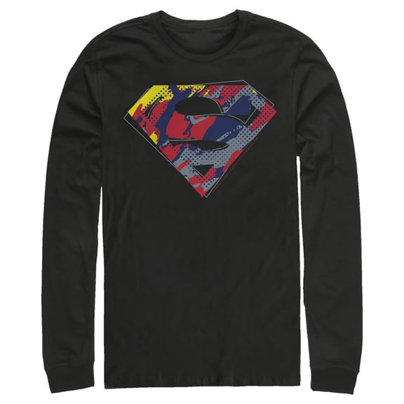 Men's Superman Logo Paint Splatter  Long Sleeve Shirt Black X Large
