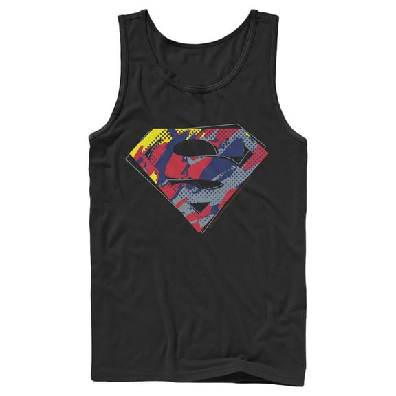 Men's Superman Logo Paint Splatter  Tank Top Black 2X Large