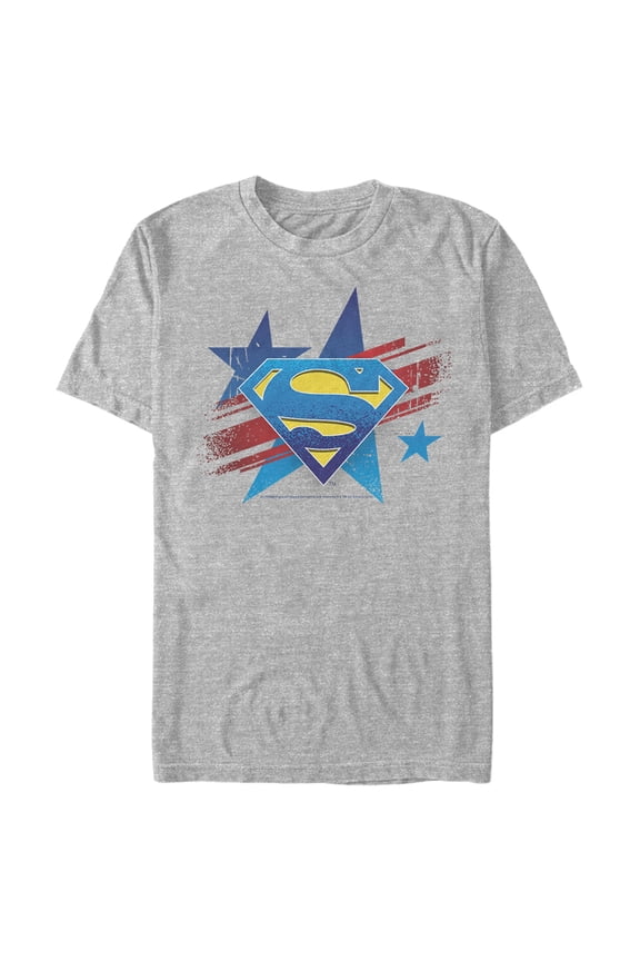 Men's Superman Logo Patriotic Graphic Tee Athletic Heather Large