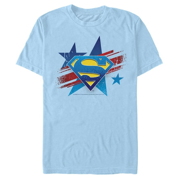 Men's Superman Logo Patriotic  Graphic Tee Light Blue 2X Large