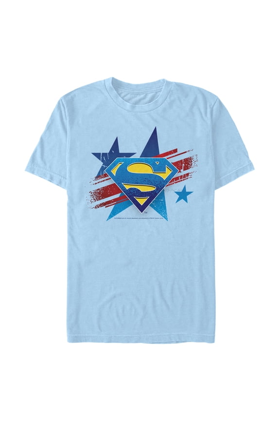 Men's Superman Logo Patriotic Graphic Tee Light Blue Large