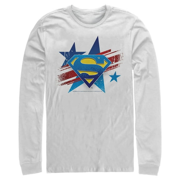 Men's Superman Logo Patriotic  Long Sleeve Shirt White X Large