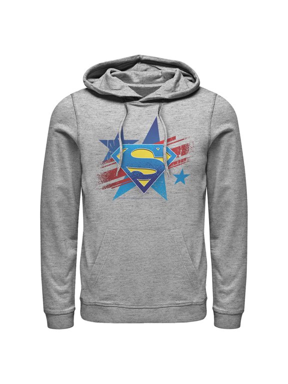 Men's Superman Logo Patriotic Pull Over Hoodie Athletic Heather Medium