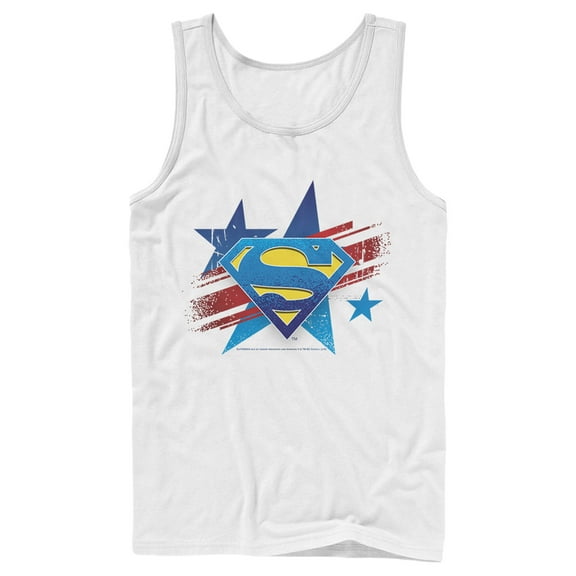 Men's Superman Logo Patriotic  Tank Top White Large