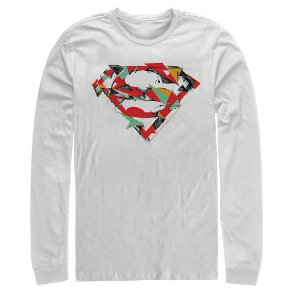 Men's Superman Logo Puzzle  Long Sleeve Shirt White Large