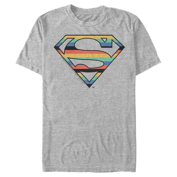 Men's Superman Logo Retro Stripe Graphic Tee Athletic Heather Large