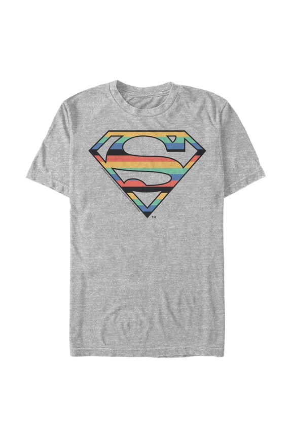 Men's Superman Logo Retro Stripe Graphic Tee Athletic Heather Large