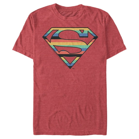Men's Superman Logo Retro Stripe Graphic Tee Red Heather X Large