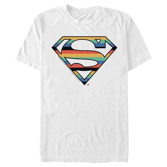 Men's Superman Logo Retro Stripe  Graphic Tee White Large