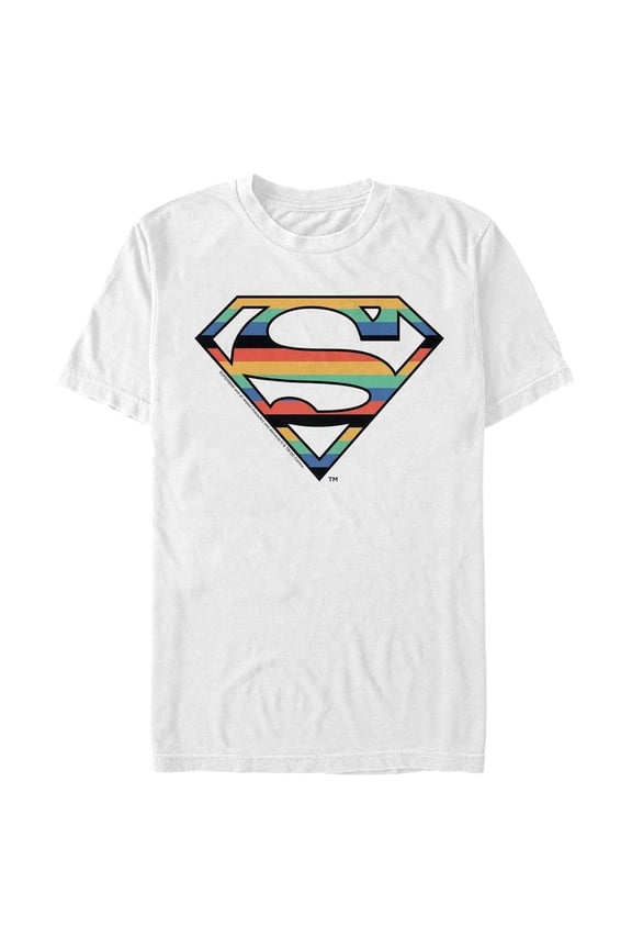 Men's Superman Logo Retro Stripe Graphic Tee White Medium