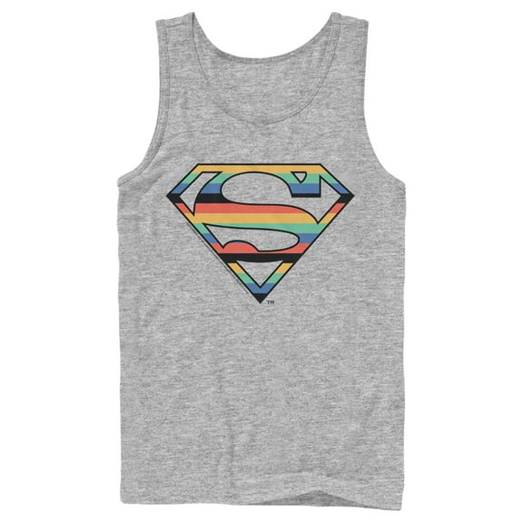 Men's Superman Logo Retro Stripe  Tank Top Athletic Heather 2X Large