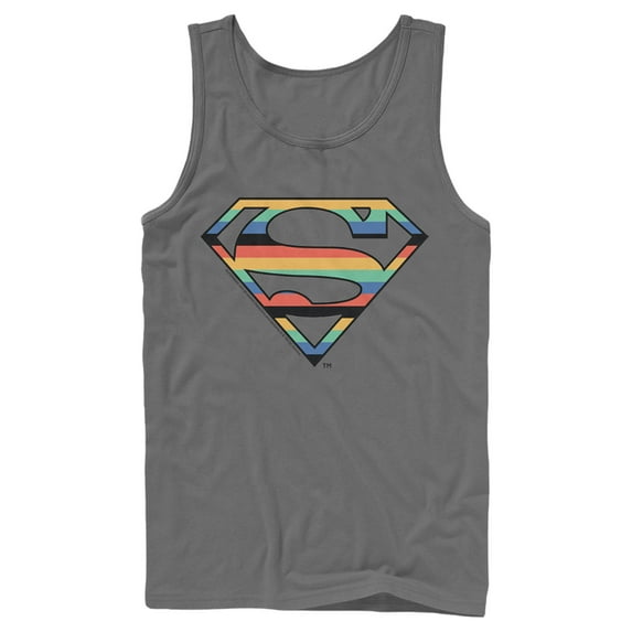 Men's Superman Logo Retro Stripe Tank Top Charcoal X Large