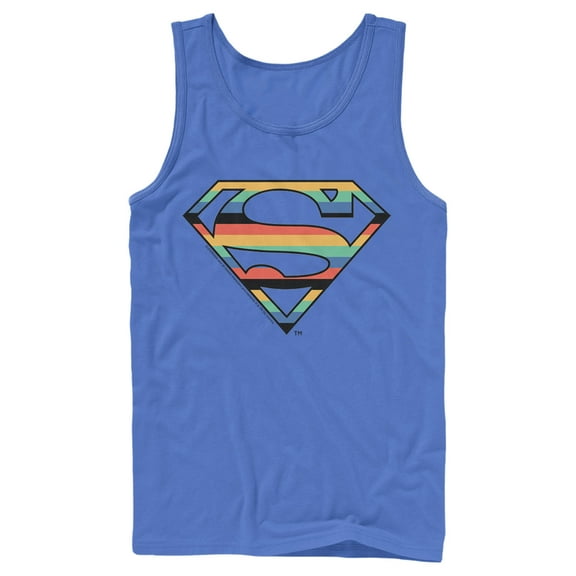 Men's Superman Logo Retro Stripe  Tank Top Royal Blue Large