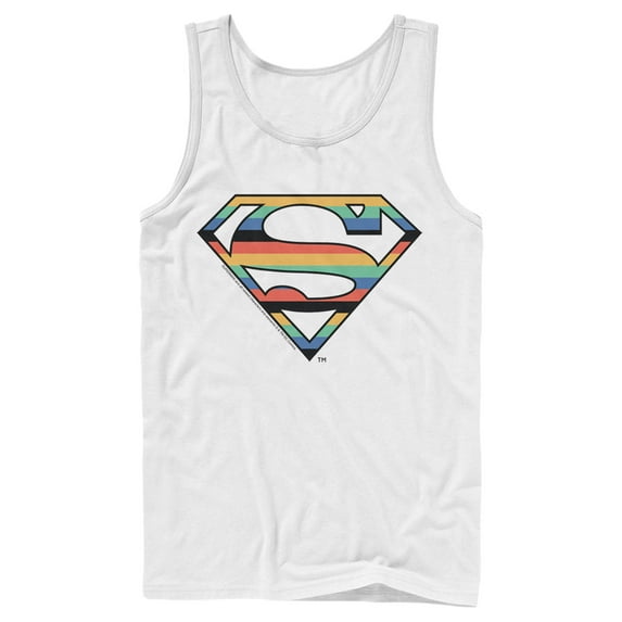 Men's Superman Logo Retro Stripe Tank Top White Large