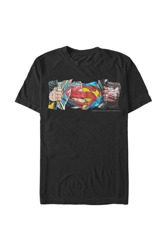 Men's Superman Logo Ripped Paper  Graphic Tee Black X Large