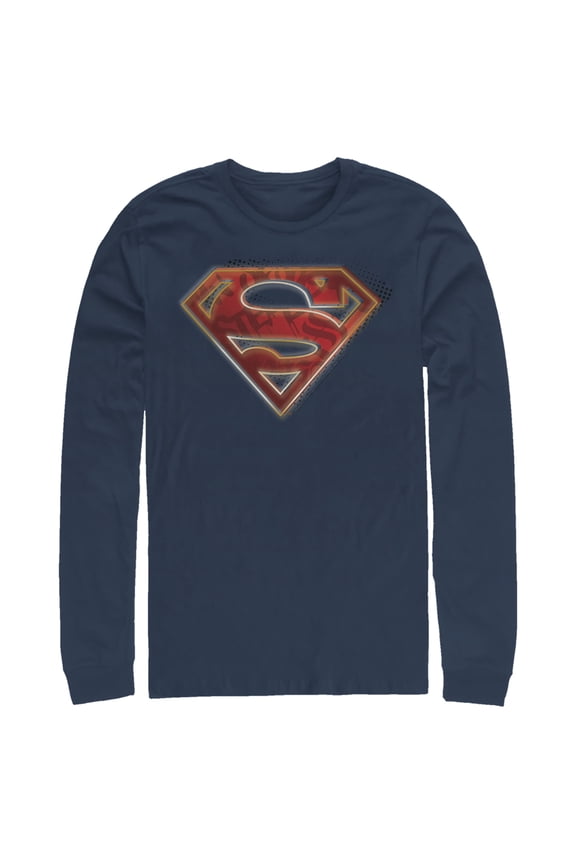 Men's Superman Logo Shadows  Long Sleeve Shirt Navy Blue 2X Large