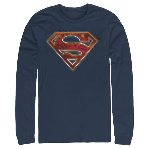 Men's Superman Logo Shadows Long Sleeve Shirt Navy Blue Small