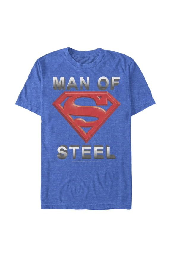 Men's Superman Man of Steel Beveled Logo Graphic Tee Royal Blue Heather 3X Large