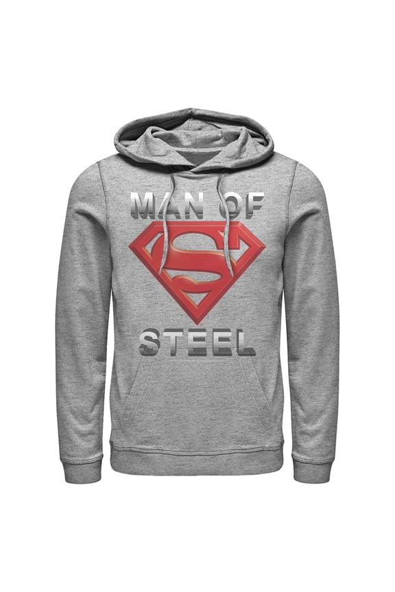 Men's Superman Man of Steel Beveled Logo Pull Over Hoodie Athletic Heather 3X Large
