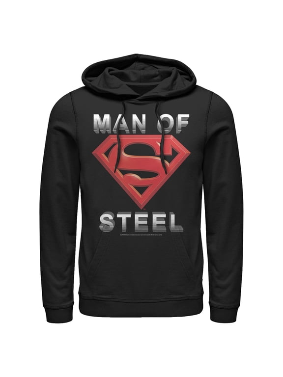 Men's Superman Man of Steel Beveled Logo Pull Over Hoodie Black 2X Large