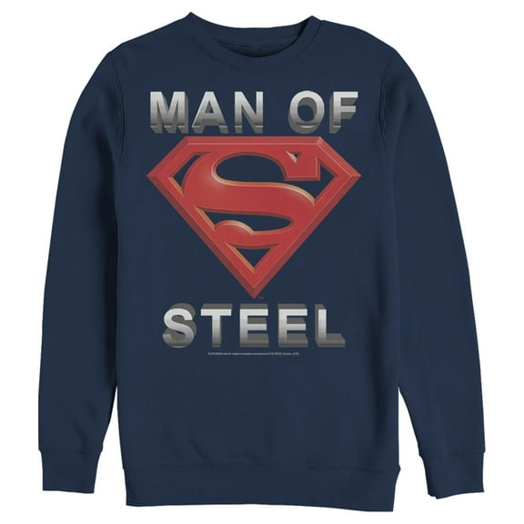 Men's Superman Man of Steel Beveled Logo  Sweatshirt Navy Blue Small