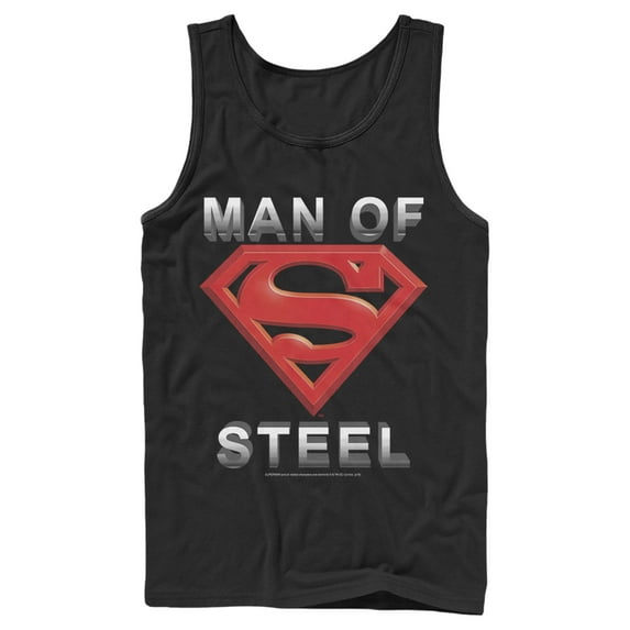 Men's Superman Man of Steel Beveled Logo Tank Top Black Large