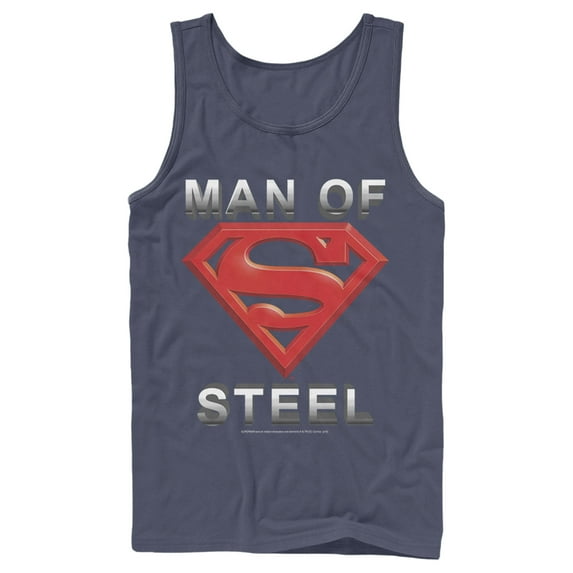 Men's Superman Man of Steel Beveled Logo Tank Top Navy Blue X Large