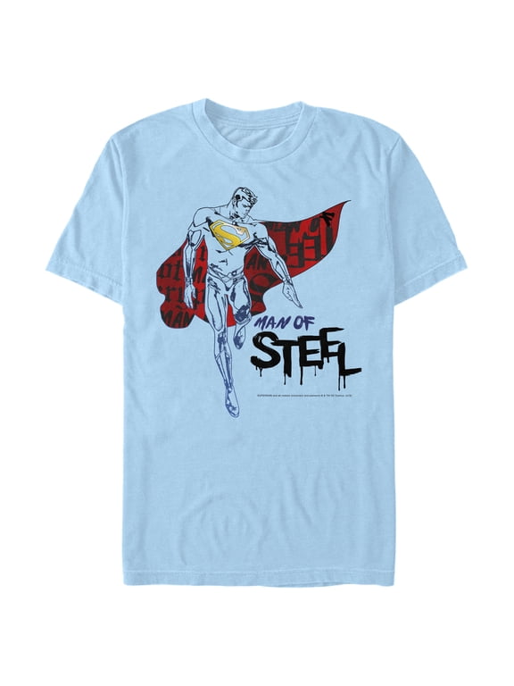 Men's Superman Man of Steel Paint Drip Graphic Tee Light Blue Small