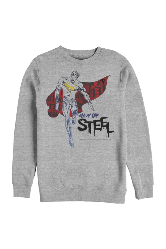 Men's Superman Man of Steel Paint Drip Sweatshirt Athletic Heather Medium