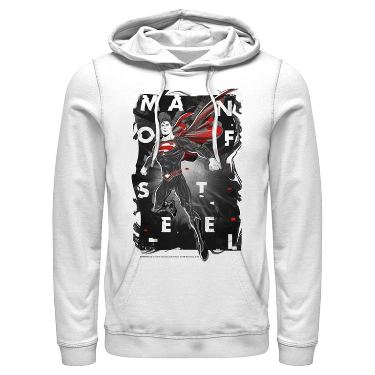 Men s Superman Man of Steel Pull Over Hoodie White 3X Large