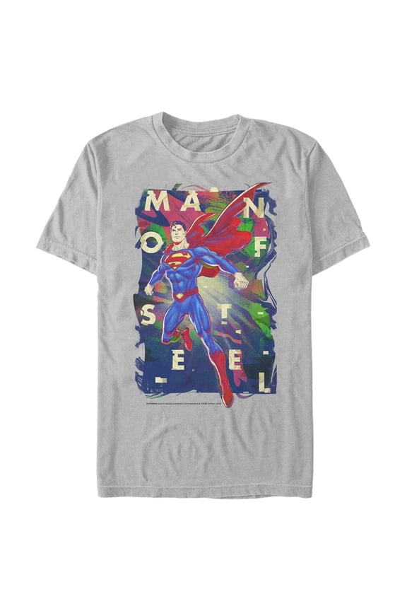Men's Superman Man of Steel Rainbow Graphic Tee Silver 3X Large