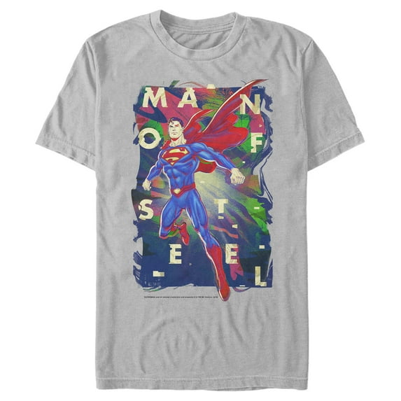 Men's Superman Man of Steel Rainbow Graphic Tee Silver Medium