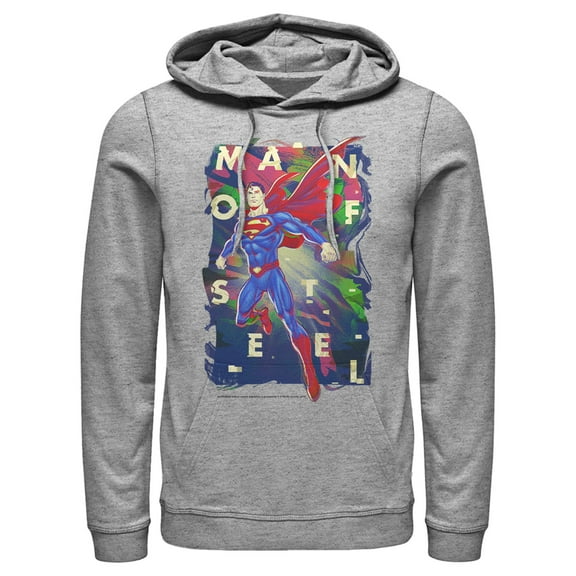 Men's Superman Man of Steel Rainbow  Pull Over Hoodie Athletic Heather Large