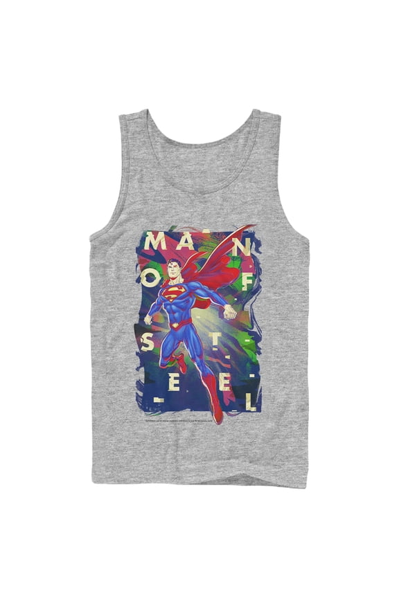 Men's Superman Man of Steel Rainbow Tank Top Athletic Heather Medium
