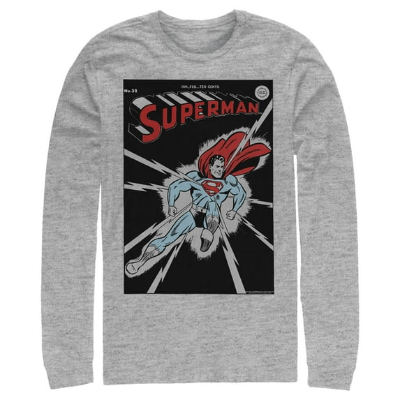 Men's Superman No.32 Comic Cover Long Sleeve Shirt Athletic Heather 2X Large