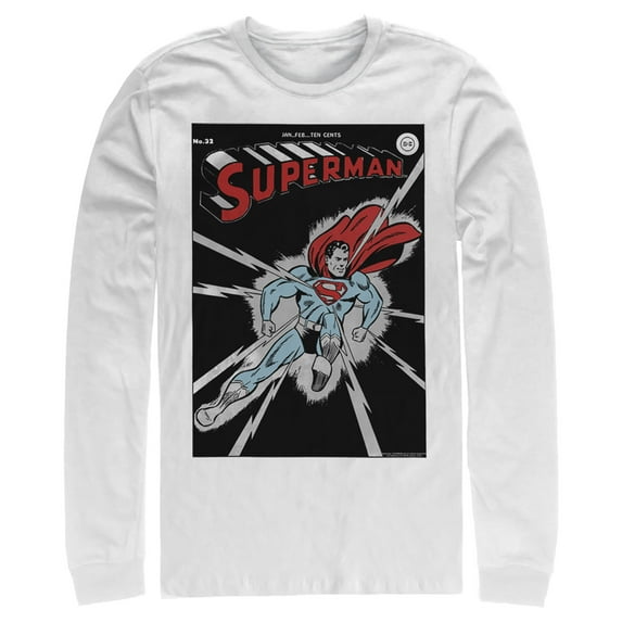 Men's Superman No.32 Comic Cover Long Sleeve Shirt White Large