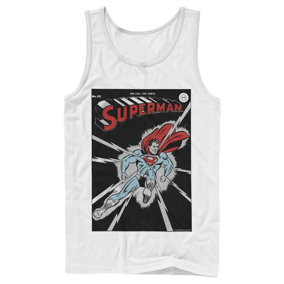 Men's Superman No.32 Comic Cover Tank Top White 2X Large