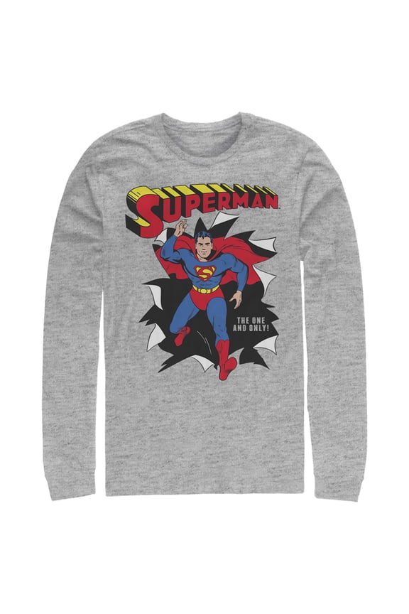 Men's Superman Only One Hero Rip Long Sleeve Shirt Athletic Heather X Large