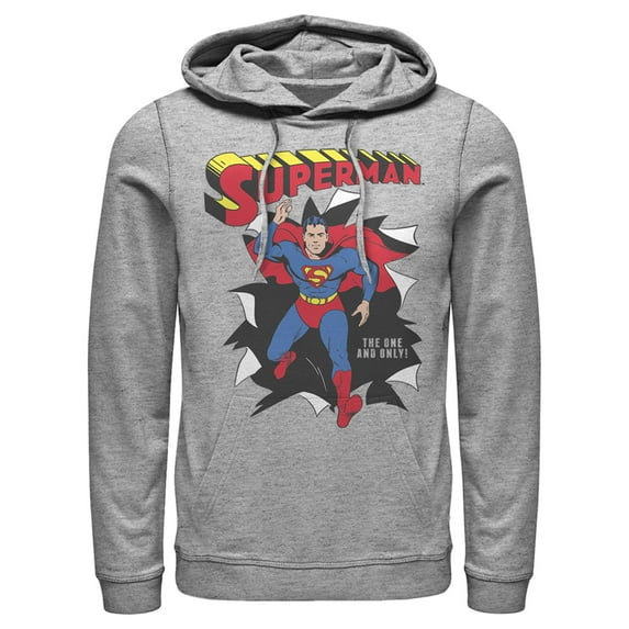 Men's Superman Only One Hero Rip Pull Over Hoodie Athletic Heather 3X Large