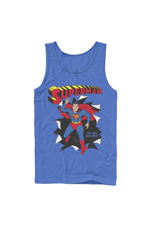 Men's Superman Only One Hero Rip  Tank Top Royal Blue Large