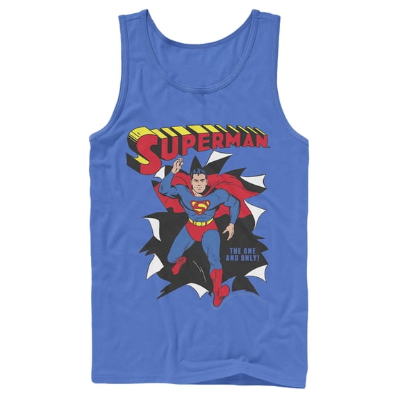 Men's Superman Only One Hero Rip Tank Top Royal Blue X Large