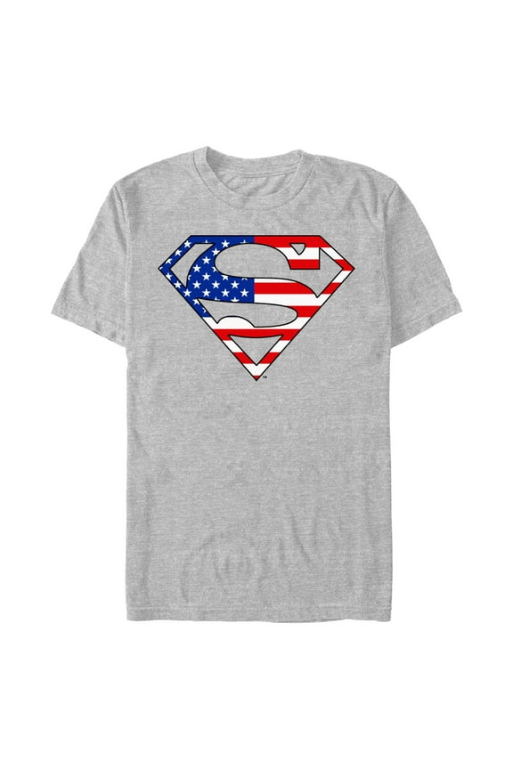 Men's Superman Red White & Blue Flag Graphic Tee Athletic Heather 1X Big Tall