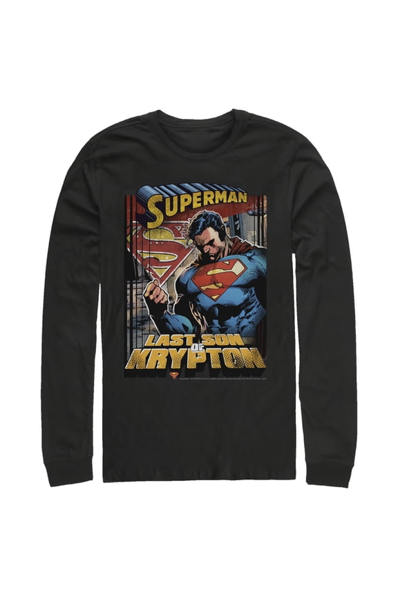 Men's Superman Son of Krypton Long Sleeve Shirt Black Small