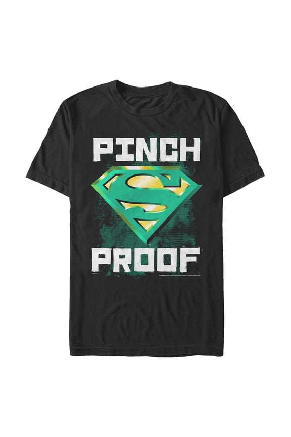 Men's Superman St. Patrick's Day Pinch Proof Logo Graphic Tee Black Small