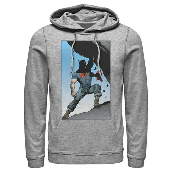 Men's Superman Strongest Hero Pose Pull Over Hoodie Athletic Heather 3X Large