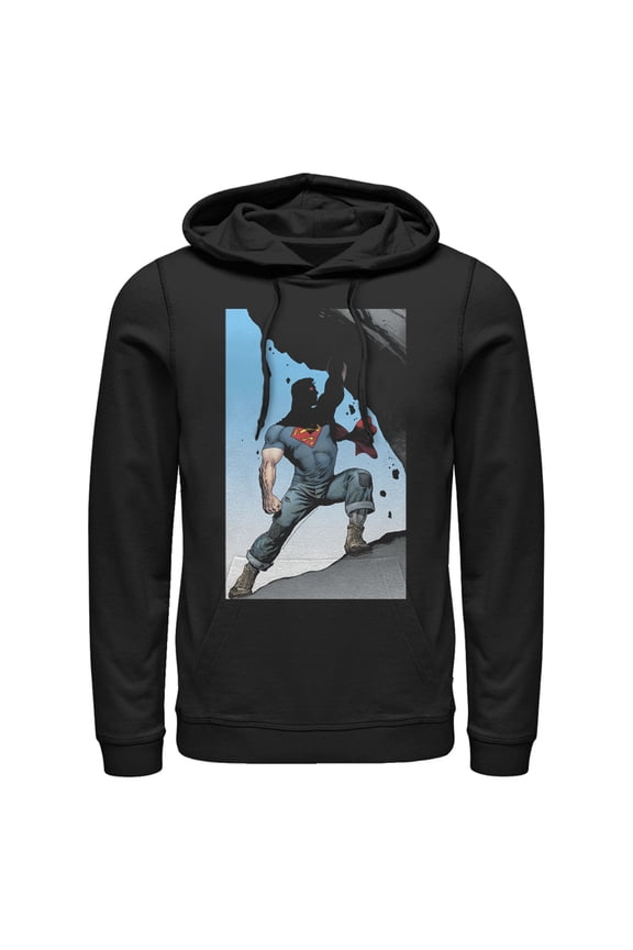 Men's Superman Strongest Hero Pose Pull Over Hoodie Black 2X Large