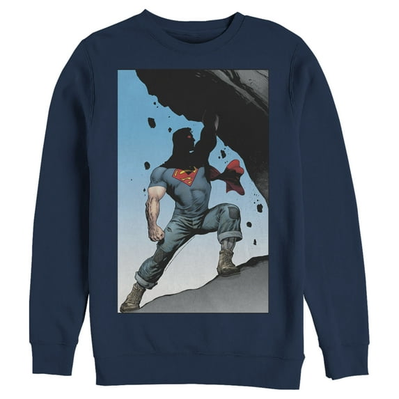Men's Superman Strongest Hero Pose Sweatshirt Navy Blue 2X Large